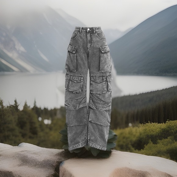 Fashion Nova Pants - Fashion‎ Nova Cargo Pants Wide Leg Lot Of Pockets Women's Size 5 Light Gray Boho